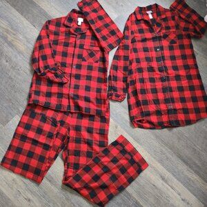 Men & Womens Matching Pajamas Red Black Plaid Flannel 3 pieces Sz Small